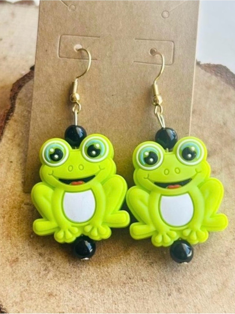 Frog Earrings Green Dangle Handmade Animal Jewelry Cute Gift